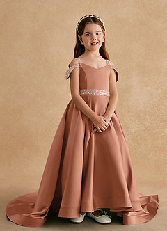 Azazie Jodi Flower Girl Dresses Bronzer A-Line Matte Satin Dress image4