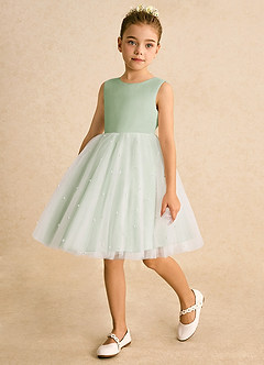 Azazie Esme Flower Girl Dresses Dusty Sage Ball-Gown Bow Tulle Dress image5