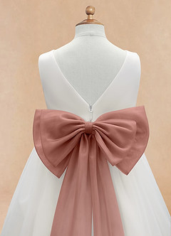 Azazie Kavi Flower Girl Dresses Ivory Cedar Rose A-Line Bow Matte Satin Dress image10