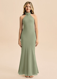 Azazie Velli Junior Meerjungfrau-Linie Hoher Kragen Chiffon Kleid Pistazie image3