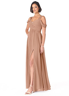 Azazie Lianne Bridesmaid Dresses Champagne Rose A-Line Off the Shoulder Chiffon Dress image3