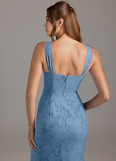 Azazie Denice Bridesmaid Dresses Steel Blue A-Line Pleated Floral Burnout Dress image2