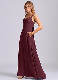 Azazie Beatrice Robes de demoiselle d'honneur Robe Trapèze en Mousseline de soie Encolure en Forme de Cœur Cabernet image5