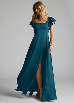 Azazie Bondi Bridesmaid Dresses Ink Blue A-Line Bow Stretch Satin Dress image11