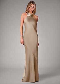 Azazie Velli Bridesmaid Dresses Taupe Mermaid Stretch Satin Dress image4