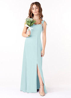 Azazie Rosey Junior Abito A-Line in Chiffon Scollo a Cuore Sea Glass image4