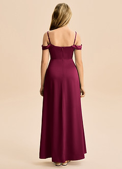Azazie Lettie Junior Burgundy A-Line Off the Shoulder Stretch Satin Dress image3