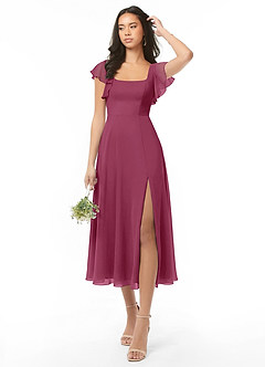 Azazie Bondi Bridesmaid Dresses Mulberry A-Line Ruched Chiffon Dress image1