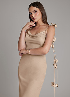 Azazie Kalico Bridesmaid Dresses Taupe Mermaid Pleated Chiffon Dress image4