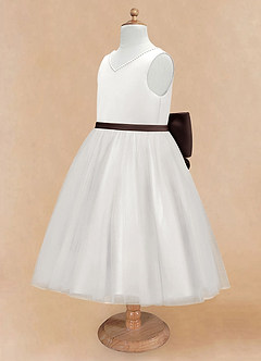 Azazie Seline Flower Girl Dresses Ivory Ganache A-Line Bow Tulle Dress image8