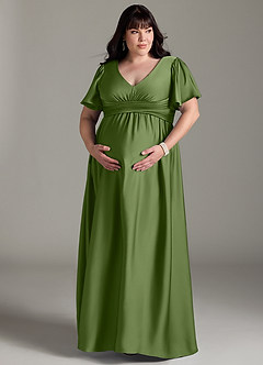 Azazie Verna Abiti da damigella d'onore premaman Abito A-Line Increspato Raso Elasticizzato Floor-Length image13