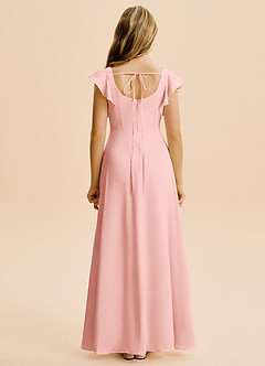 Azazie Bondi Junior Powder Pink A-Line Side Slit Stretch Satin Dress image2