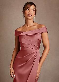Azazie Bedford Mère de la mariée Robes Robe Fourreau en Satin extensible Plissée Antique Rose image5
