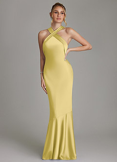 Azazie Reign Bridesmaid Dresses Canary Mermaid Pleated Stretch Satin Dress image4
