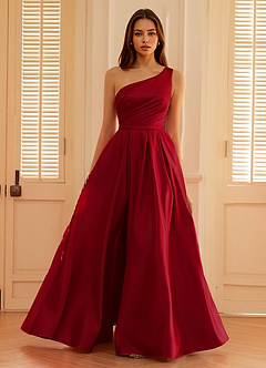 Millie Burgundy One Shoulder A-line Satin Prom Dress image7
