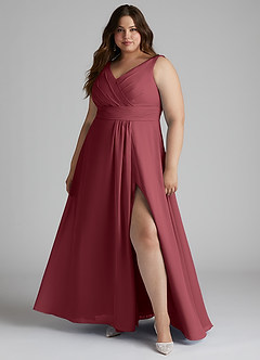 Azazie Karina Bridesmaid Dresses Merlot A-Line Pleated Chiffon Dress image11