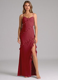 Azazie Nancie Jurken voor bruidsmeisjes Jurk van Chiffon met Zeemeermin Ruches Granaatappel image1