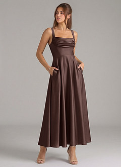 Azazie Shaude Bridesmaid Dresses Ganache A-Line Pleated Stretch Satin Dress image3