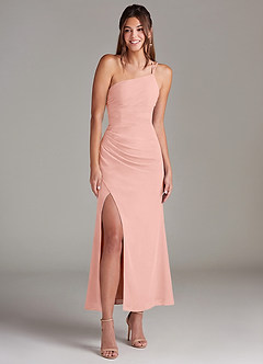 Azazie Eren 신부 들러리 드레스 인어 한쪽 어깨 쉬폰 발목 길이 드레스 image3