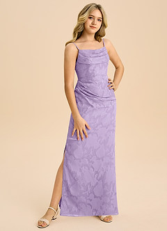 Azazie Mai Junior Lilac Sheath Pleated Floral Burnout Dress image4