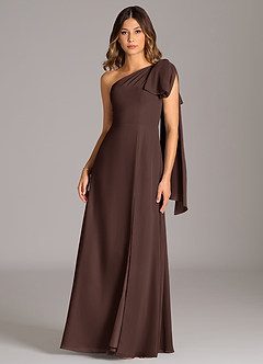 Azazie Tella Robes de demoiselle d'honneur Robe Trapèze en Mousseline de soie Asymétrique Ganache image2