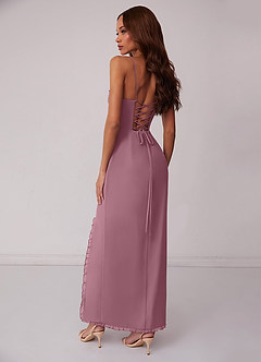 Barbie ♥ Azazie Bridesmaid Dresses Vintage Mauve Sheath Corset Chiffon Dress image3