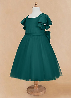Azazie Kaeya Robe Demoiselle D'honneur Fillette Robe Trapèze en Tulle Arc Paon image7