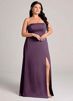 Azazie Wren Bridesmaid Dresses Plum A-Line Strapless Stretch Satin Convertible Dress image12