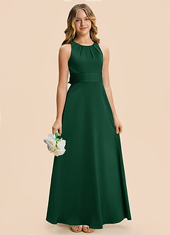 Azazie Christina Junior Vestido Verde Oscuro de Satén Elástico de Corte en A con Drapeado image4