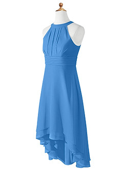 Azazie Linna Junior Jurk van Chiffon met A-Lijn Geplooid Blauwe Gaai image7