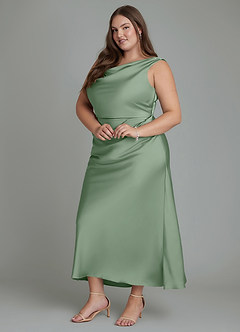 Azazie Kieryn Vestidos de damas de honor Vestido Matcha de Satén Elástico de Corte Sirena con Plisado image9