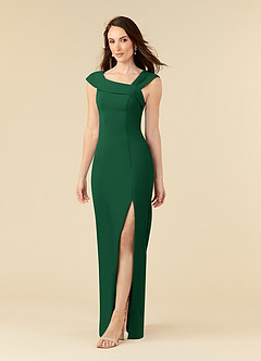 Azazie Ellen At-home Try On Dresses Dark Green Sheath Side Slit Stretch Crepe Dress image3