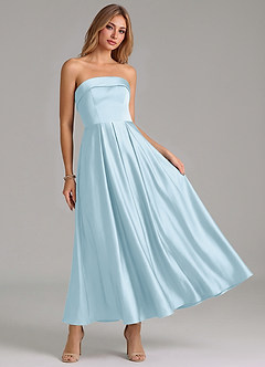Azazie Lucienne Vestidos de damas de honor Vestido de Azul Cielo de Satén Elástico de Corte en A con Plisado image7