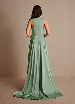 Azazie Niles Mother of the Bride Dresses Matcha A-Line Trains Stretch Satin Dress image4