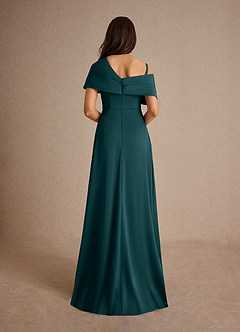 Azazie Milton Mother of the Bride Dresses Pine A-Line Pleated Stretch Satin Dress image4
