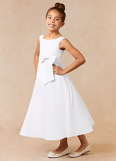 Azazie Lindy Flower Girl Dresses White A-Line Pleated Matte Satin Dress image1
