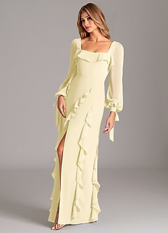 Azazie Candice Final Sale Dark Green A-Line Long Sleeve Chiffon Dress image3