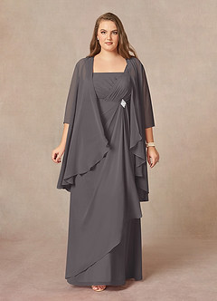 Azazie Weisz Mother of the Bride Dresses Steel Grey A-Line Square Neckline Pleated Chiffon Dress image7