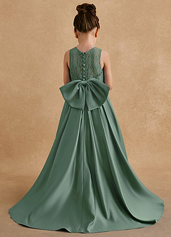Azazie Sammy Flower Girl Dresses Eucalyptus A-Line Lace Matte Satin Dress image3