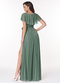 Azazie Jael Bridesmaid Dresses Eucalyptus A-Line V-Neck Mesh Dress image2