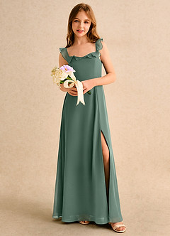 Azazie Chip Girls Formal Flower Girl Dresses Eucalyptus A-Line Sleeveless Chiffon Dress image5