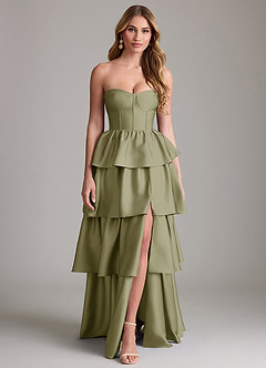 Azazie Faye Bridesmaid Dresses Pistachio A-Line Ruched Stretch Satin Dress image1