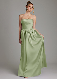 Azazie Zena Bridesmaid Dresses Dusty Sage A-Line Strapless Stretch Satin Dress image4