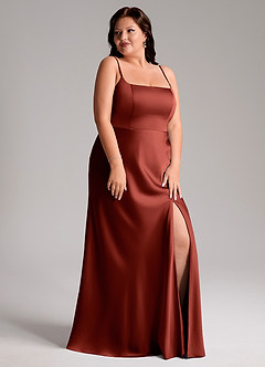 Azazie Lidia Bridesmaid Dresses Terracotta Mermaid Side Slit Stretch Satin Dress image12