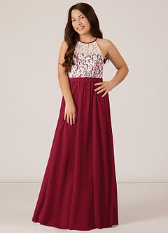 Azazie Fahari Junior Burgundy A-Line Lace Chiffon Dress image2