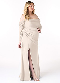 Azazie Hallie Bridesmaid Dresses White Alabaster Mermaid Off-The-Shoulder Long Sleeve Stretch Satin Convertible Dress image10