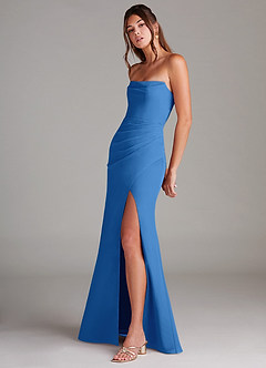 Azazie Leonis Vestidos de damas de honor Vestido de Azul Grisaceo de Gasa de Corte Recto Convertible con Sin tirantes image3