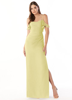 Azazie Emeralda Bridesmaid Dresses Lemon Sorbet Sheath Off the Shoulder Chiffon Dress image3