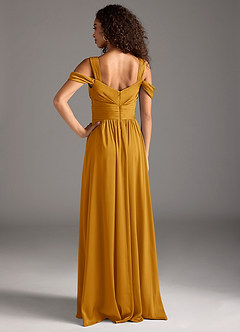 Azazie Lianne Bridesmaid Dresses Butterscotch A-Line Off the Shoulder Stretch Satin Dress image5