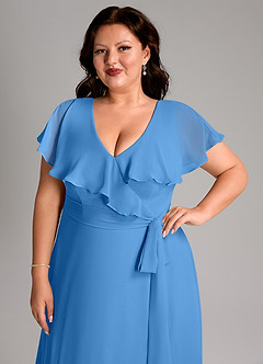 Azazie Lainey Bridesmaid Dresses Blue Jay A-Line with Pockets Chiffon Dress image13